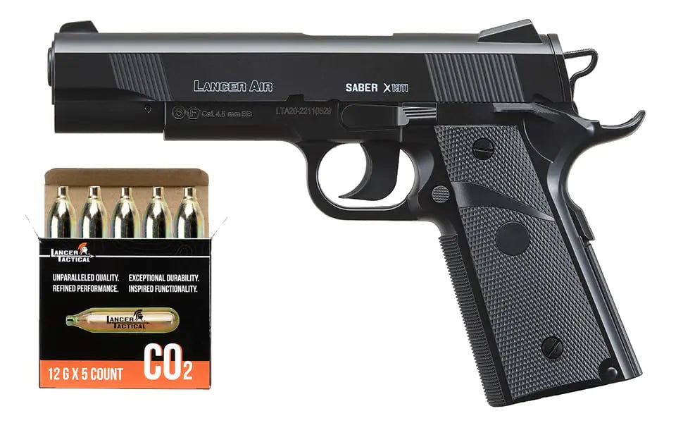 Lancer Tactical Air Pistol Saber X1911 CO2 Airgun Pistol-480 FPS w/High Pressure 12 Gram & Bag of Metal BBS