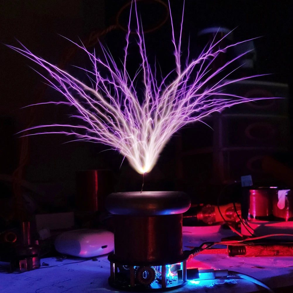 For Musical Tesla Coil Wireless Music Plasma Speaker Plasma Music Tesla Coil Module Golden With Acrylic Shell EU/US Plug DC8-32V