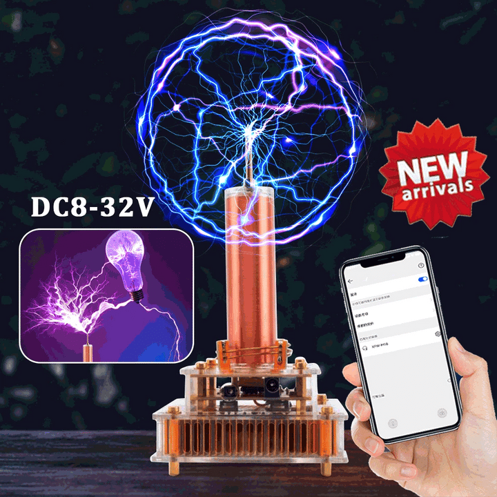 For Musical Tesla Coil Wireless Music Plasma Speaker Plasma Music Tesla Coil Module Golden With Acrylic Shell EU/US Plug DC8-32V