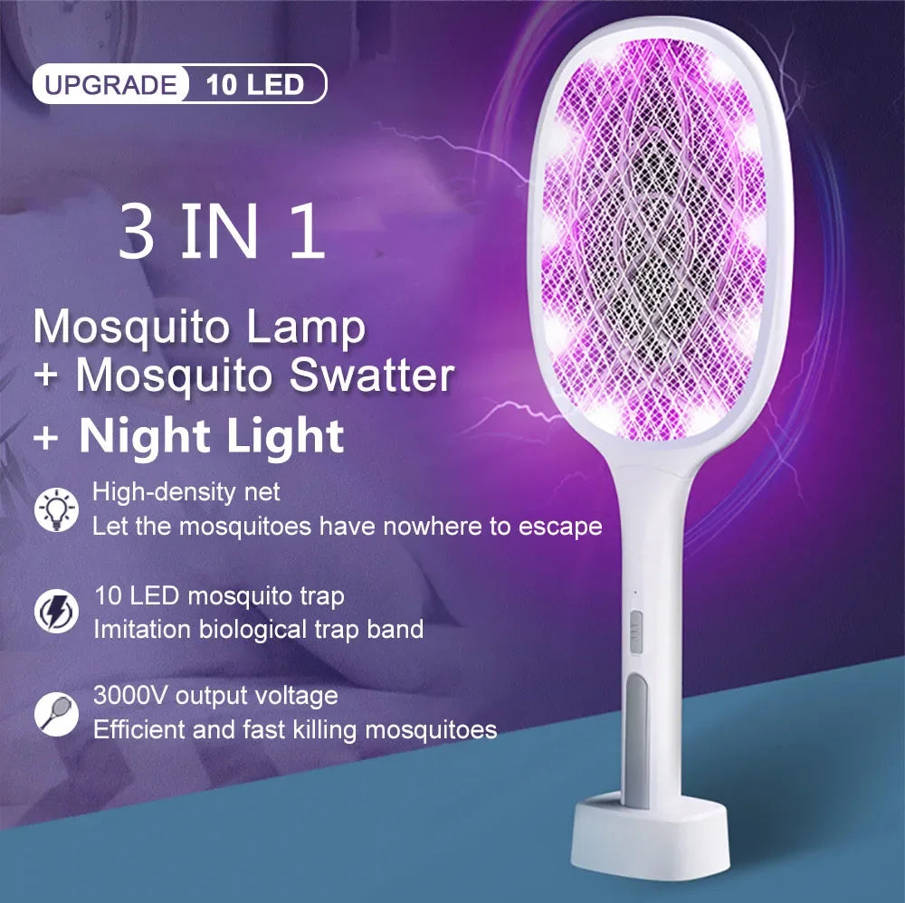 10 LED Trap Mosquito Killer Lamp Electric Flies Swatter USB Rechargeable Summer Mosquito Trap Racket Anti Insect Bug Zapper 3000V