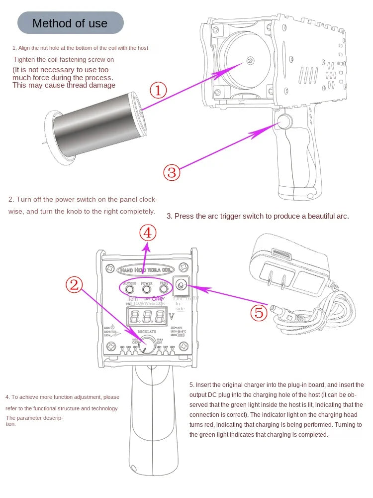 4th Generation Tesla Coil Handheld Magnetic Energy Generator With Power Adapter