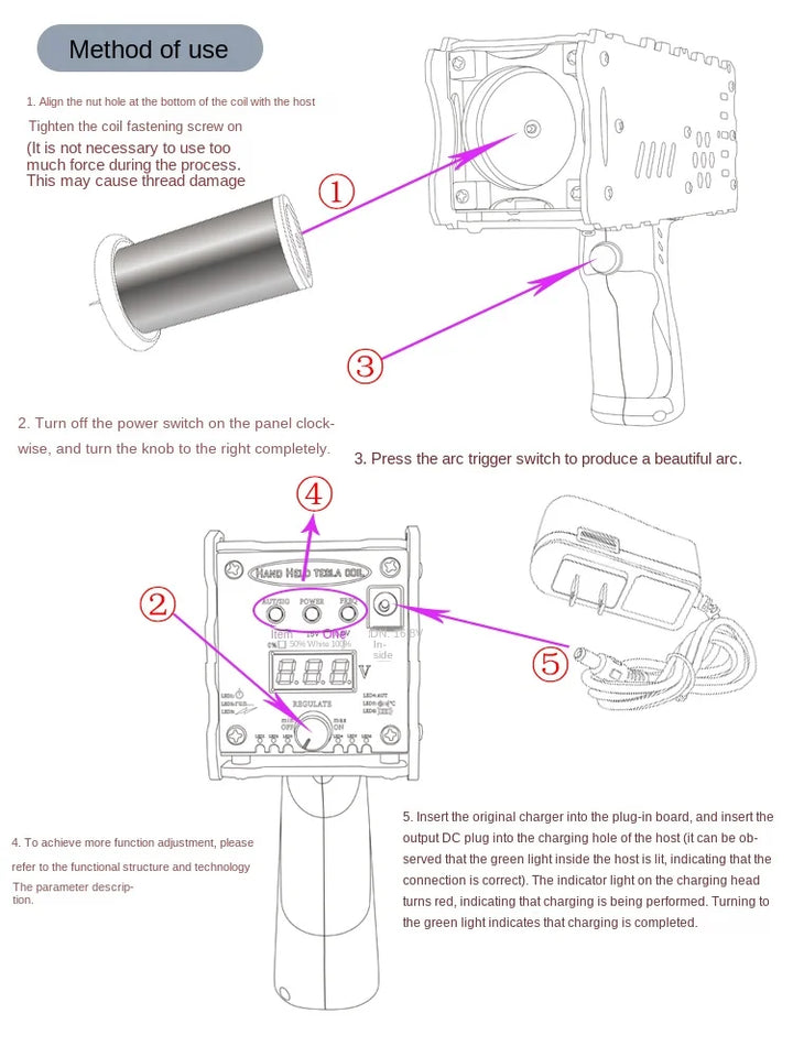 4th Generation Tesla Coil Handheld Magnetic Energy Generator With Power Adapter