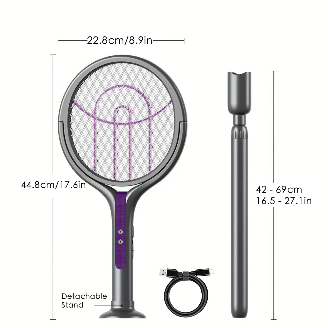 6 in 1 Retractable Mosquito Killer Swatter Racket Electric Fly Trap Bug Lamp Bat for Home House Zapper Insect Extendable Handle