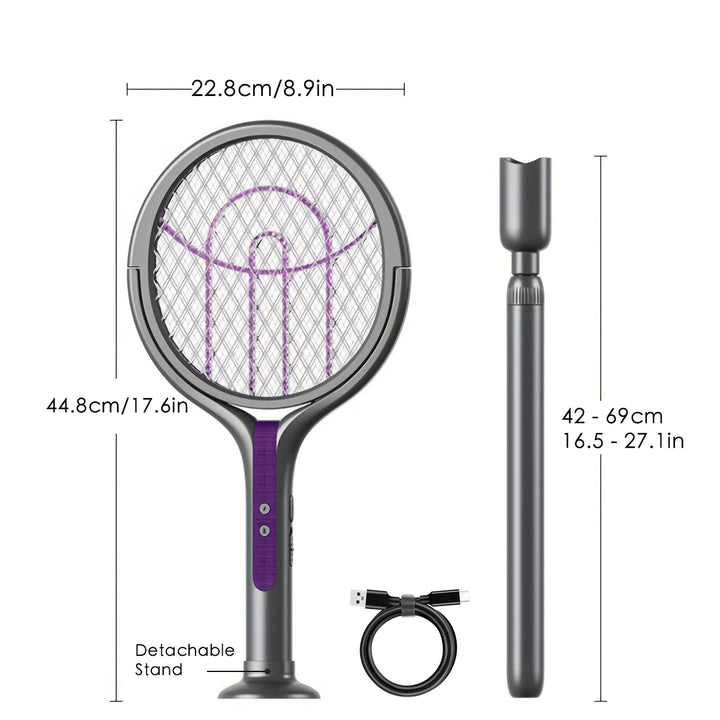 6 in 1 Retractable Mosquito Killer Swatter Racket Electric Fly Trap Bug Lamp Bat for Home House Zapper Insect Extendable Handle