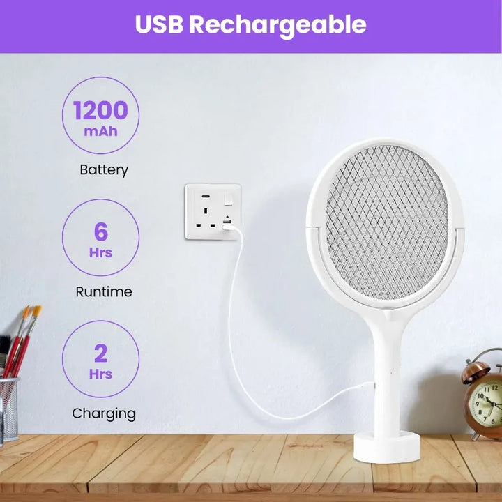 6 in 1 Retractable Mosquito Killer Swatter Racket Electric Fly Trap Bug Lamp Bat for Home House Zapper Insect Extendable Handle