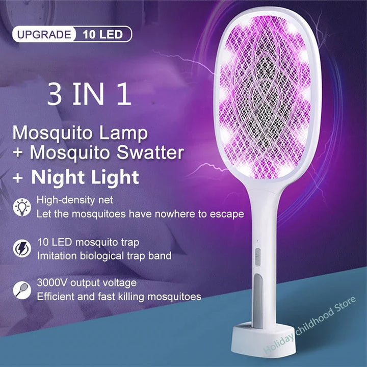10 LED Trap Mosquito Killer Lamp Electric Flies Swatter USB Rechargeable Summer Mosquito Trap Racket Anti Insect Bug Zapper 3000V
