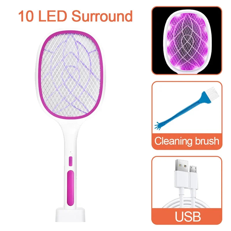 10 LED Trap Mosquito Killer Lamp Electric Flies Swatter USB Rechargeable Summer Mosquito Trap Racket Anti Insect Bug Zapper 3000V