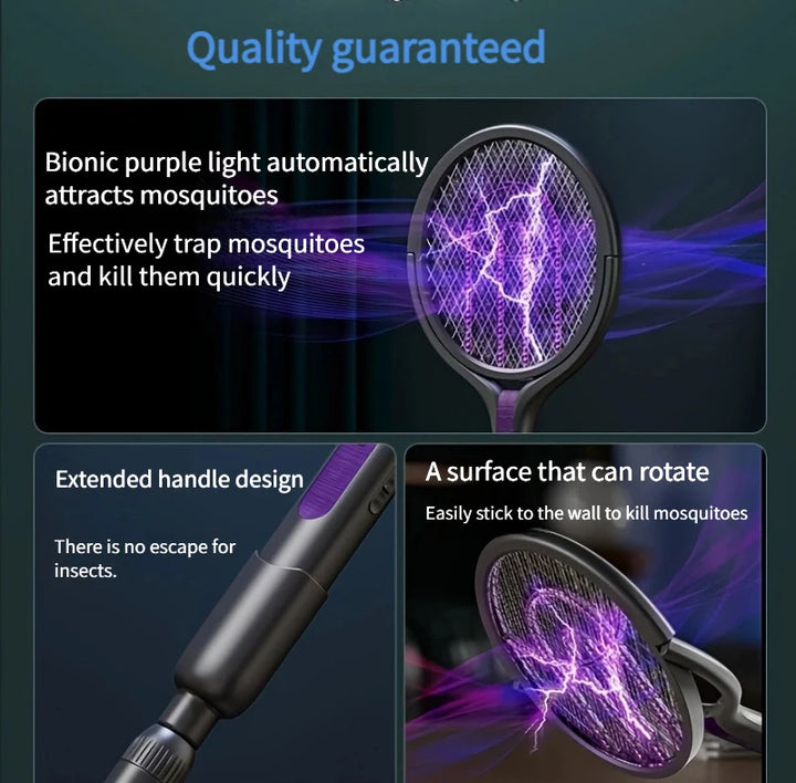 6 in 1 Retractable Mosquito Killer Swatter Racket Electric Fly Trap Bug Lamp Bat for Home House Zapper Insect Extendable Handle