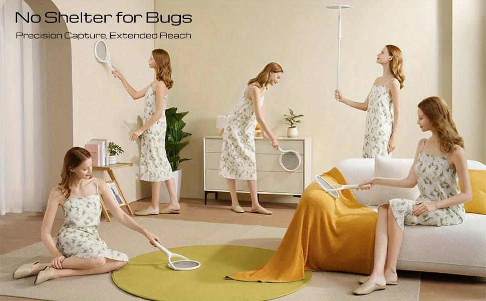 6 in 1 Retractable Mosquito Killer Swatter Racket Electric Fly Trap Bug Lamp Bat for Home House Zapper Insect Extendable Handle