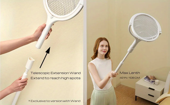 6 in 1 Retractable Mosquito Killer Swatter Racket Electric Fly Trap Bug Lamp Bat for Home House Zapper Insect Extendable Handle