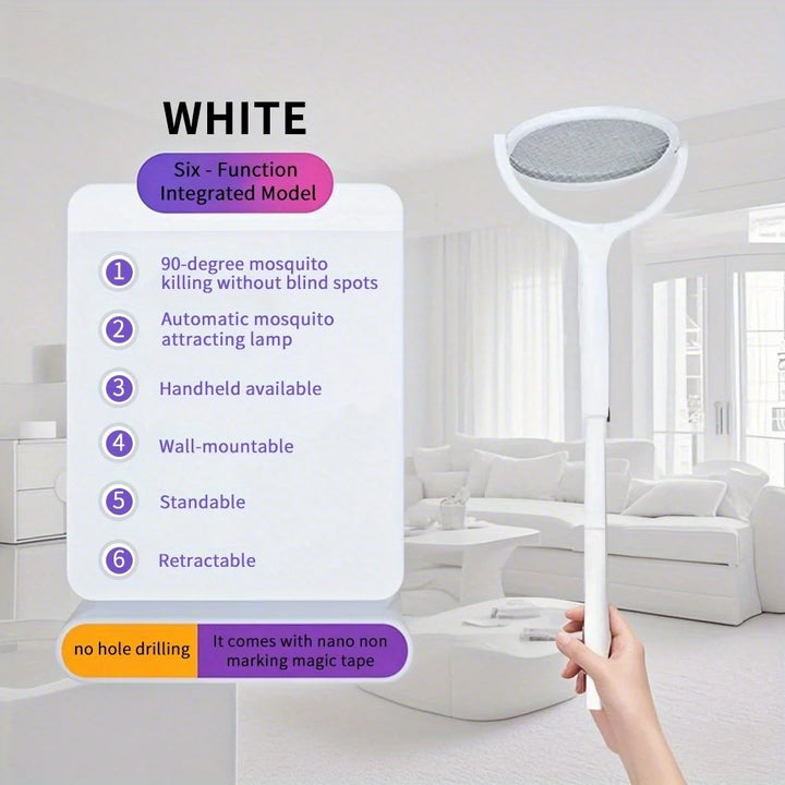 6 in 1 Retractable Mosquito Killer Swatter Racket Electric Fly Trap Bug Lamp Bat for Home House Zapper Insect Extendable Handle