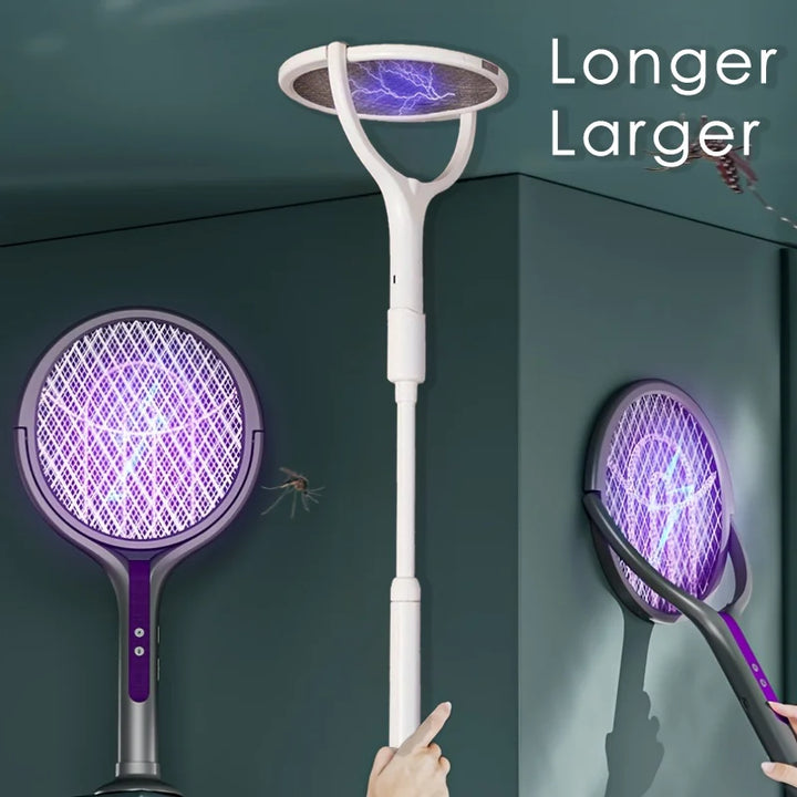 6 in 1 Retractable Mosquito Killer Swatter Racket Electric Fly Trap Bug Lamp Bat for Home House Zapper Insect Extendable Handle