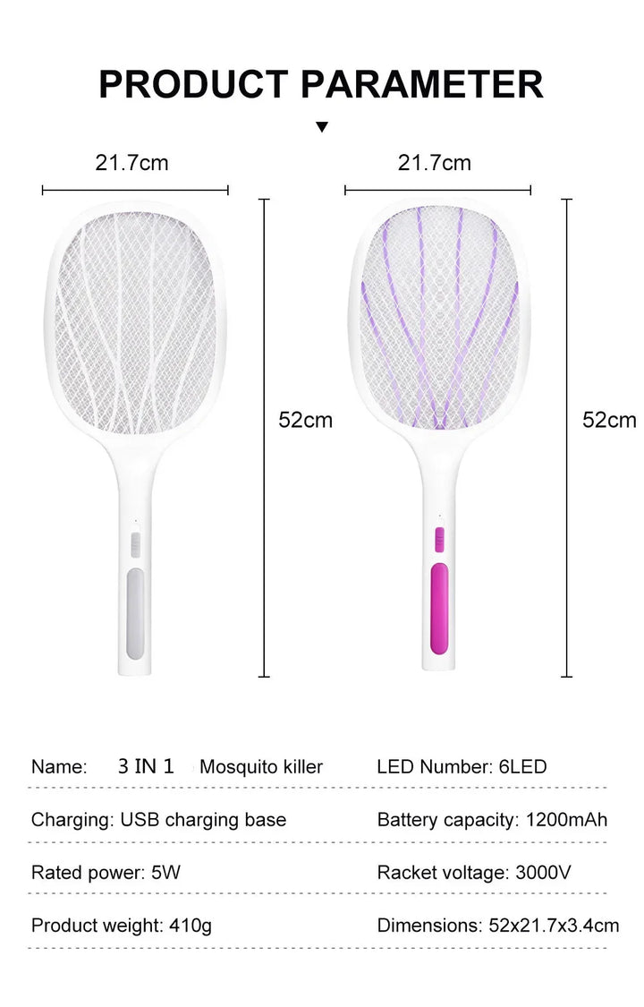 10 LED Trap Mosquito Killer Lamp Electric Flies Swatter USB Rechargeable Summer Mosquito Trap Racket Anti Insect Bug Zapper 3000V