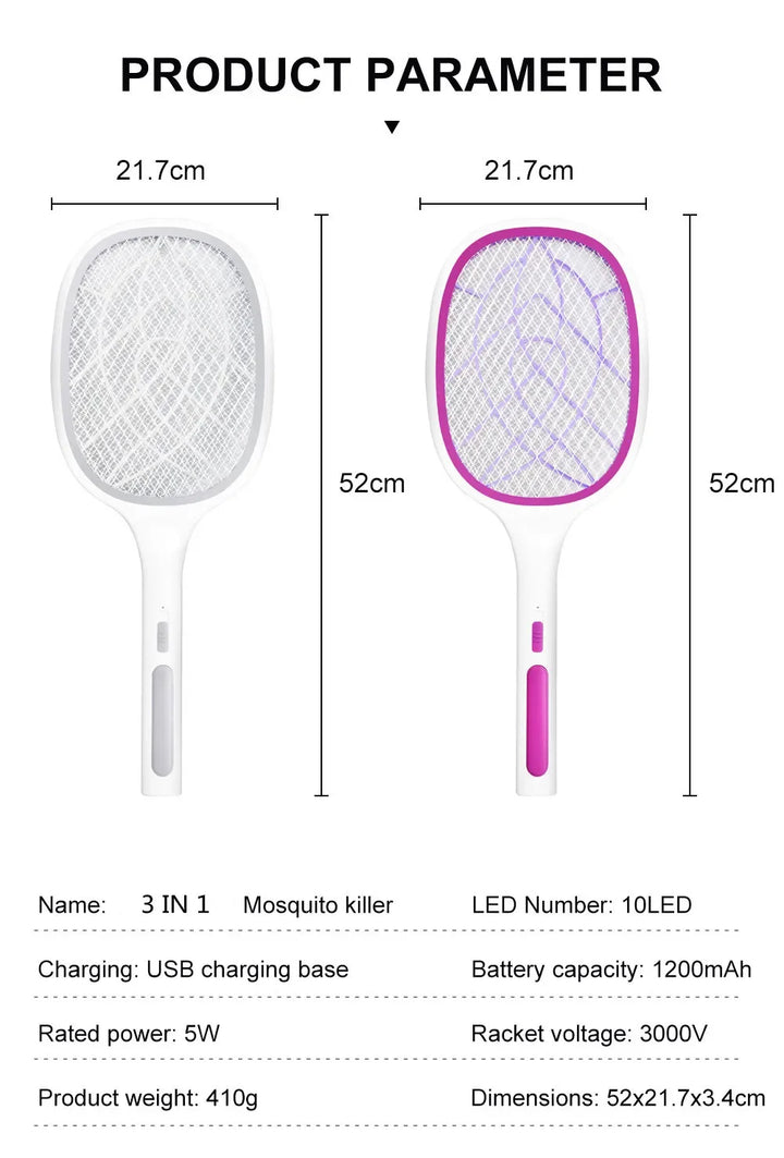 10 LED Trap Mosquito Killer Lamp Electric Flies Swatter USB Rechargeable Summer Mosquito Trap Racket Anti Insect Bug Zapper 3000V
