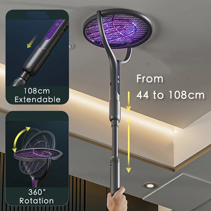 6 in 1 Retractable Mosquito Killer Swatter Racket Electric Fly Trap Bug Lamp Bat for Home House Zapper Insect Extendable Handle