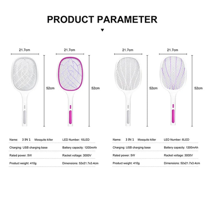 10 LED Trap Mosquito Killer Lamp Electric Flies Swatter USB Rechargeable Summer Mosquito Trap Racket Anti Insect Bug Zapper 3000V