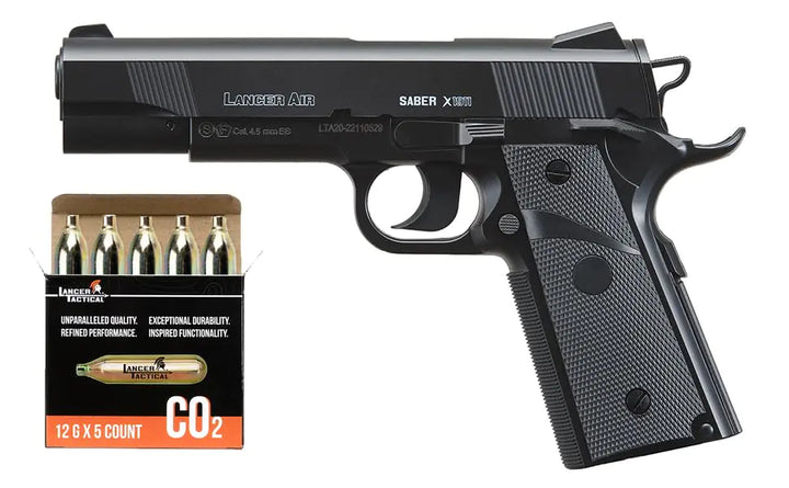 Lancer Tactical Air Pistol Saber X1911 CO2 Airgun Pistol-480 FPS w/High Pressure 12 Gram & Bag of Metal BBS